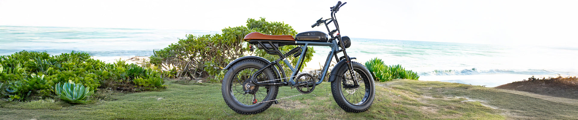 A boardwalk electric bike near the ocean