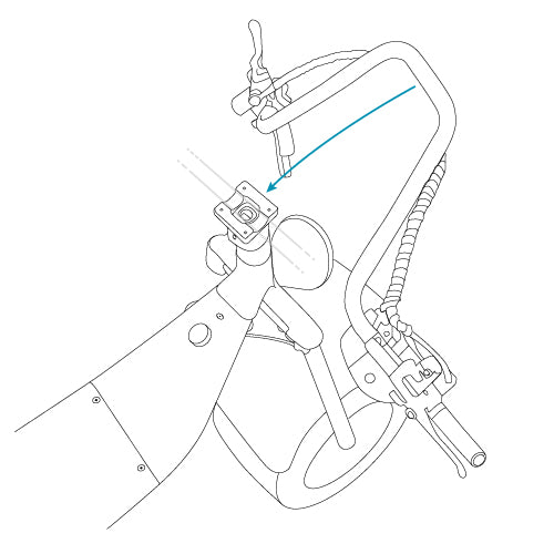 detached handlebars with arrows pointing to the attachment point on the cruzer handlebar stem.